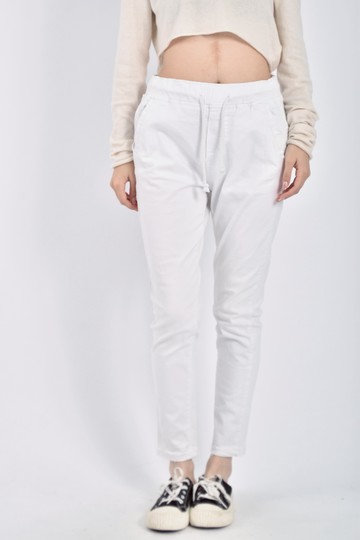 (L) i jeans高腰鬆緊腰白色長褲