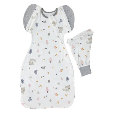 OhBabyLying 夏季輕薄款 可換袖成長包巾  森林松鼠 白色 + 灰色