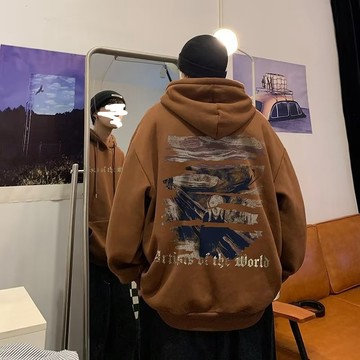 長袖上衣男 連帽上衣 衛衣 韓國上衣 帽踢 上衣 高街美式連帽衛衣 男秋冬季新款潮牌加絨寬鬆上衣服青少年休閒外套 連帽衣