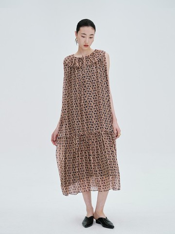 【印花】新中式復古中國風  真絲混紡寬松連衣裙/洋裝