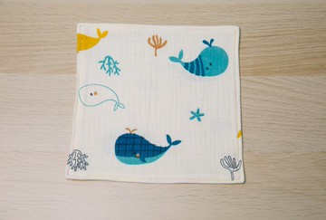 深藍鯨魚 正方形手帕/幼兒園手帕夾/兒童手帕/口水巾/手作手帕