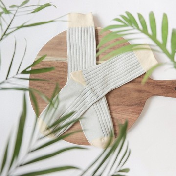 乾燥感・機能美學羅紋襪∣米白x粉藍∣25 - 28 cm∣雙針筒・襪子