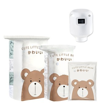 太力可愛熊壓縮袋6件套含電泵(1特大立體+2中號立體+2小平面手卷+1電泵)