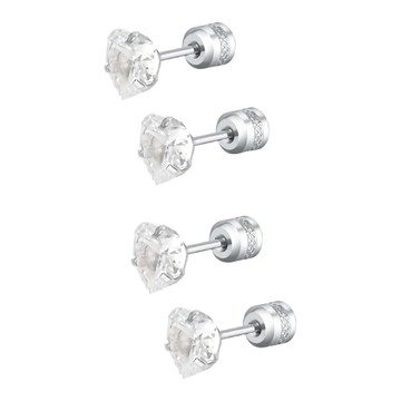 耀眼美人 雙鋯石鑽醫療鋼/不銹鋼耳環  銀色