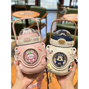 網紅大肚保溫杯大容量幼兒園學生便攜吸管水壺女生可愛不銹鋼水杯