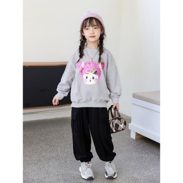 女童春秋季新款衛衣兒童中大童小學生寬松版卡通洋氣休閑上衣