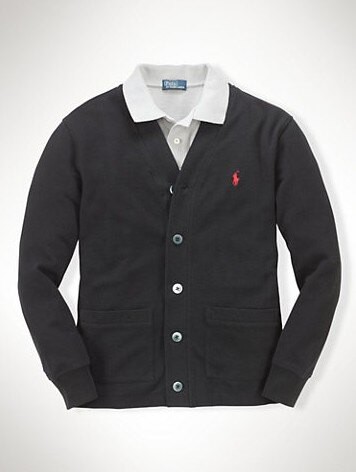 美國百分百【全新真品】Ralph Lauren 針織衫 RL 網眼 開釦 罩衫 POLO 黑色 外套 S號 B572
