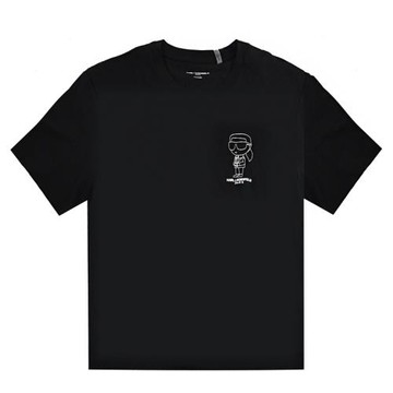 KARL LAGERFELD 卡爾 Q版老佛爺線條圖案棉質短T恤.黑