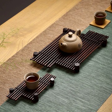 復古竹編茶臺干泡臺杯墊壺墊日式竹排隔熱墊茶盤托盤