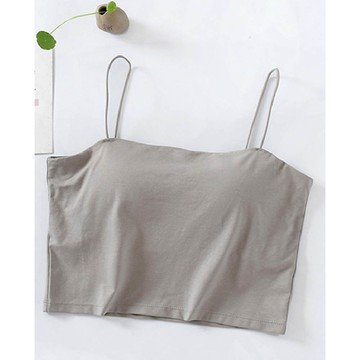 JS - 超細肩帶中短版BRA TOP/附罩杯上衣-咖灰