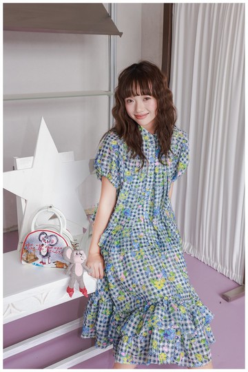 黑白格紋碎花印花套裝襯衣