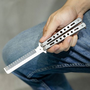 dq340蝴蝶梳子 蝴蝶甩梳 不鏽鋼 蝴蝶刀 蝴蝶甩刀 折疊梳 摺疊 梳子 練習刀 未開刃