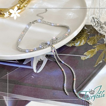 【伊飾童話】性感蝴蝶＊流蘇水鑽鎖骨短項鍊/銀