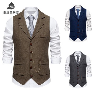 2025新品男士人字呢粗花呢西裝 馬甲男復古翻領馬甲 背心男潮Q9/15