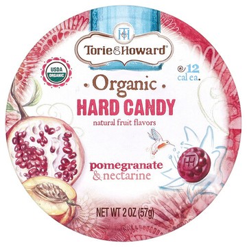 Torie & Howard, 有機硬糖，石榴和蜜桃口味，2 盎司（57 克）