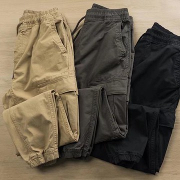 美式工裝褲男寬松潮牌褲子復古軍事作訓戶外束腳多口袋九分休閑褲
