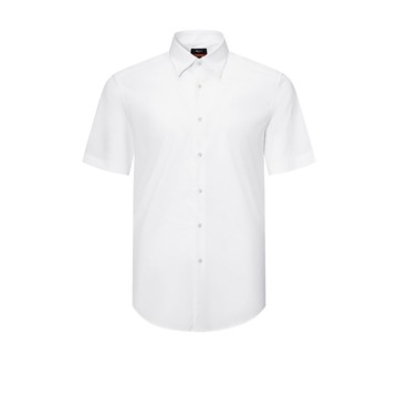 免熨防皺彈性點狀暗紋短袖上班襯衫/白色 | 4113113200