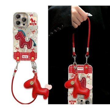 馬年紅色手機殼 蘋果手機殼 有掛繩 刺繡全包防摔 適用iPhone17 16 15 14 i17 i16 Pro Max