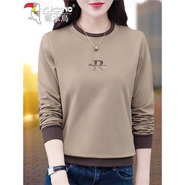 啄木鳥純棉衛衣女士早春2025新款媽媽中老年時尚洋氣圓領休閑上衣