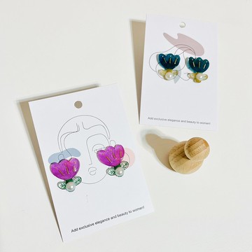 鬱金香耳環/手繪/熱縮片