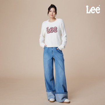 Lee 反折牛仔寬褲 女 淺藍洗水 LB517139894