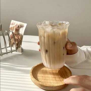 咖啡店耐高溫小眾復古豎紋透明玻璃水杯冰拿鐵咖啡杯飲品杯冷飲杯【步行者戶外生活館】P