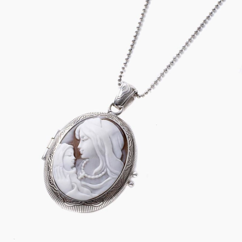カメオペンダント シルバーロケットペンダント シェルカメオ