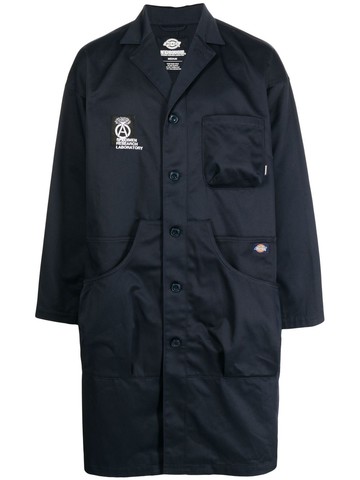 Neighborhood - logo-patch single-breasted coat - men - Polyester/Cotton - XL - Blue