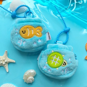 雨過山原創魚缸毛絨耳機包掛件可愛小魚迷你收納包玩偶掛飾鑰匙扣