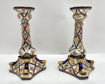 法國復古手繪花卉瓷燭台一對