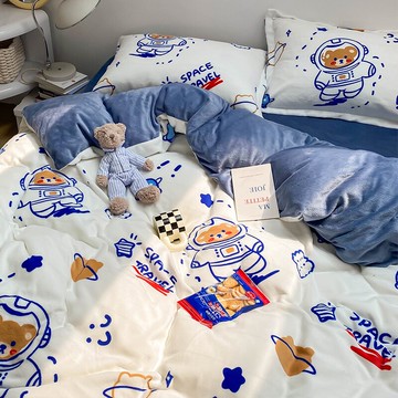 毛毛雨四件套冬季加厚雙面絨珊瑚絨冬天牛奶絨四件套新款潮