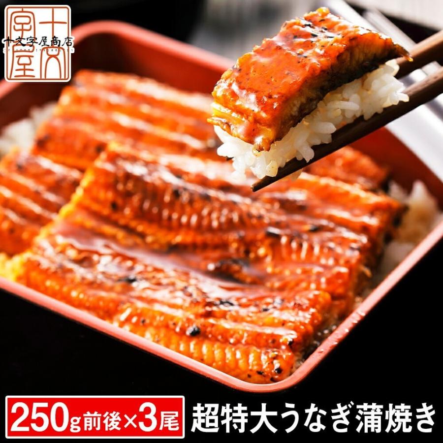 国産ではございませんがふっくら柔らか うなぎ蒲焼き 肉厚 超特大 三尾セット 250g前後×3パック 6〜9人前 ウナギ 鰻 たれと山椒付き 土用 丑の日 訳あり