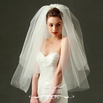 白色輕奢蓬松頭紗雙層帶梳新娘高檔頭紗婚紗結婚禮服頭飾攝影配飾