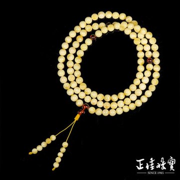 【正佳珠寶】蜜蠟琥珀 頂級橙皮微妖花白蜜 6.8-7.3mm 108顆轉運珠 蜜蠟念珠佛珠