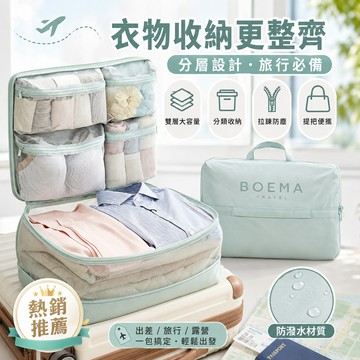 新款壓壓袋5閤1 出差衣物壓縮收納包 便攜旅行收納袋子 衣服分裝整理 布藝加厚收納袋 透氣視窗手提 可機洗 雙拉鍊免抽氣
