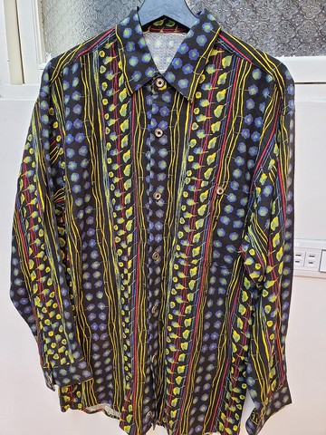 有禮貌穿搭 日本古著 日本製 手繪花卉圖騰 長襯 L號