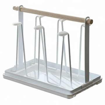 杯架塑膠托盤 14*24*19 cm 實木托盤+鐵支架  白色  300g  1組