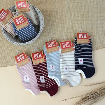 BVD條紋毛巾底女踝襪2雙入-多款任選