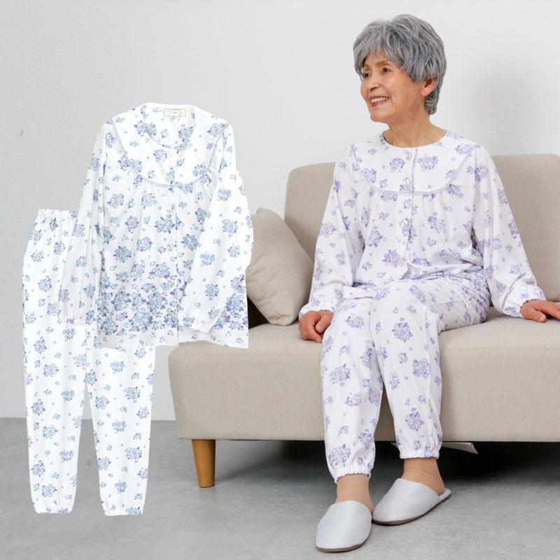 パジャマ 前開き シニア 服 80代 70代 60代 プレゼント 誕生日 夏用 レディース 婦人服 高齢者 おばあちゃん 花柄 ラグラン 長袖  パジャマ 2色組 通販 LINEポイント最大0.5%GET LINEショッピング