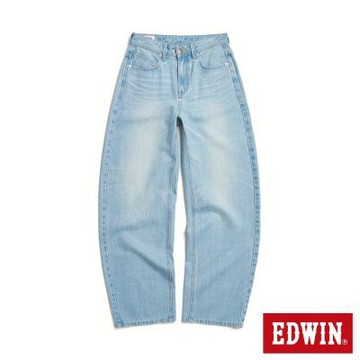 EDWIN 女裝 仿舊水洗丹寧直筒褲-漂淺藍