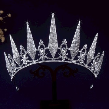 高端結婚頭飾巴洛克女王皇冠結婚發飾黑色銀色新娘王冠婚紗飾品