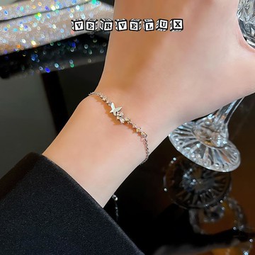 两件9.9折🔥臺灣出貨🔥可開發票✅微鑲鋯石蝴蝶手鍊女ins潮小衆設計感學生閨蜜手飾年新款高級