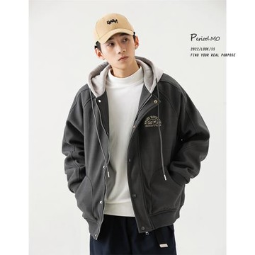 日系cityboy拼色刺繡連帽夾克外套男潮牌ins山系寬松假兩件棒球服