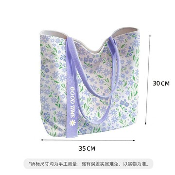 小雛菊帆布托特包🔥日系清新大容量設計 學生上課單肩包 休閒百搭帆布包 女生通勤側背包 日常購物手提包 校園外出托特包