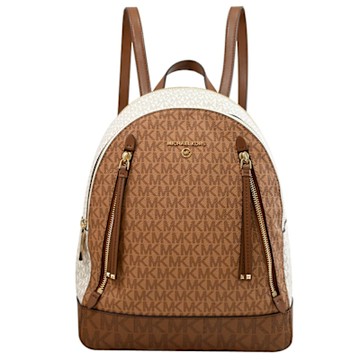 MICHAEL KORS BROOKLYN 滿版印花撞色雙層後背包(咖/白)