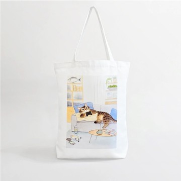 抗皺肩背帆布袋【慵懶貓】