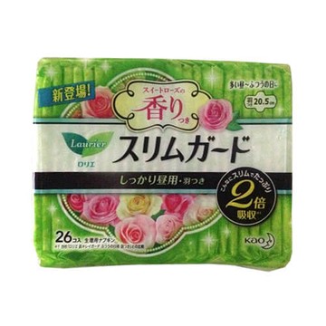 Laurier Slim Guard Rose Scent, for heavy flow during the day to normal flow, with wings, 26 pieces