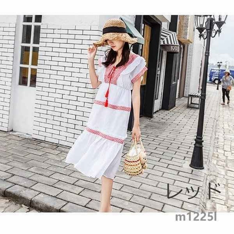 マキシワンピ大人可愛い半袖ワンピース夏リゾート綿麻生地 レディース 刺繍ワンピースaラインマキシ丈マタニティワンピース民族風体型カバー 通販 Lineポイント最大get Lineショッピング