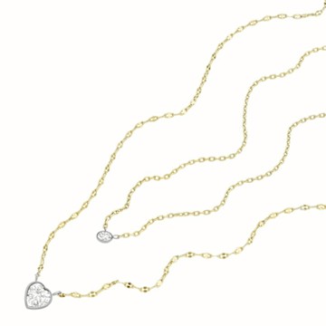 FOSSIL Sadie 愛心水鑽雙色雙圈項鍊 JF04357998