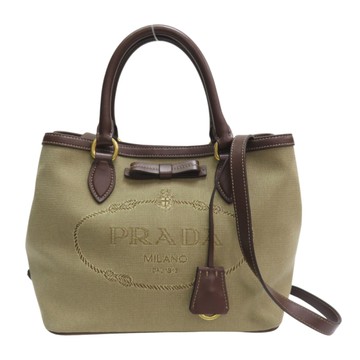 【二手名牌BRAND OFF】PRADA 普拉達 棕色 Jacquard 帆布 兩用包 1BA172